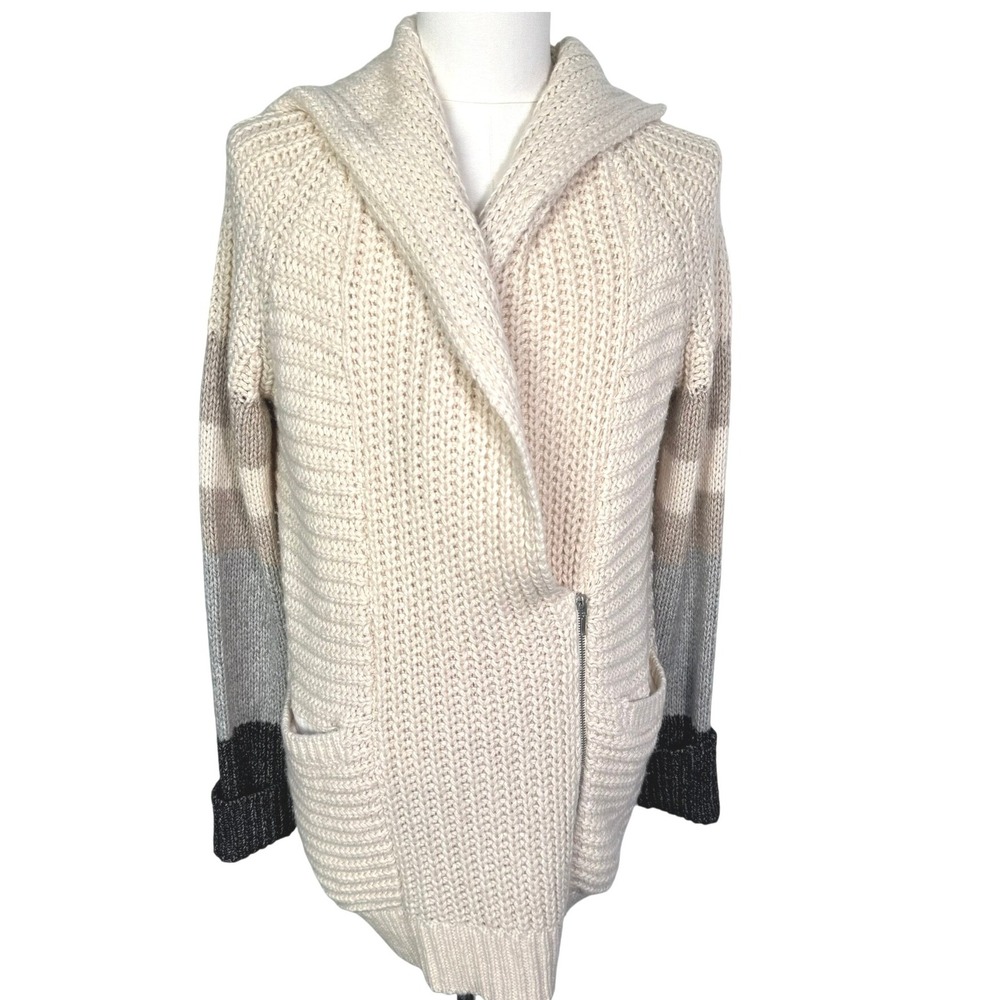 VICTORIA'S SECRET‎ Women's Small Cream Knit Hooded Cardigan Sweater Open Pockets